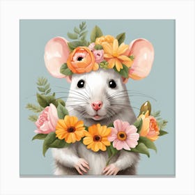Floral Baby Rat Nursery Illustration (23) Canvas Print