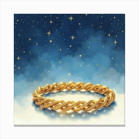 Gold Bracelet, Watercolor, Starry Night Sky 1 Canvas Print