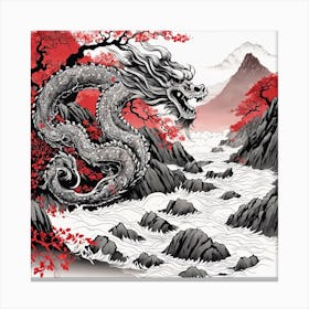 Chinese Dragon Mountain Ink Painting (121) Canvas Print