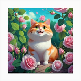 Cat With Roses Canvas Print