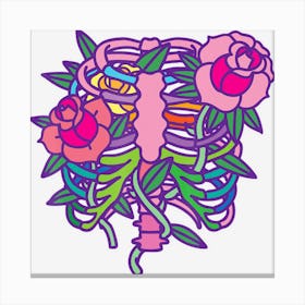 Limited Edition Pastel Goth Aesthetic Anime Rib Cage Flowers Canvas Print