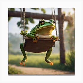 Frog On Swing Canvas Print