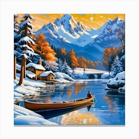 Canoe On The Lake Canvas Print