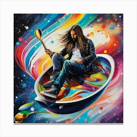 Man holding spoon in colorful space atmosphere  Canvas Print