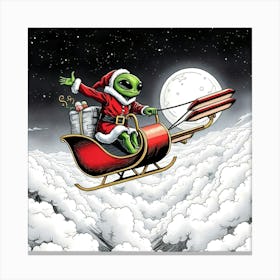 Alien Santa Pulled by UFOS Canvas Print