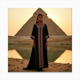 Egyptian Woman In Front Of Pyramids 12 Canvas Print