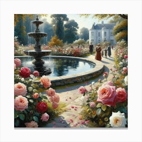 Rose Garden With The Fountain, Acrylic Style Painting 16 Canvas Print