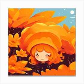 Girl In Orange Flowers Canvas Print