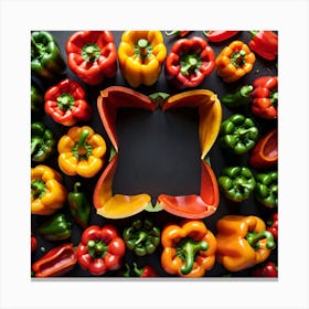 Colorful Peppers In A Frame 30 Canvas Print