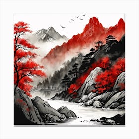 Chinese Landscape Mountains Ink Painting (50) Canvas Print