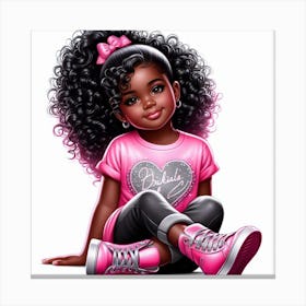 Little Black Girl In Pink 1 Canvas Print
