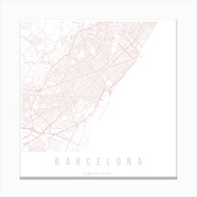 Barcelona Spain Light Pink Minimal Street Map Square Canvas Print