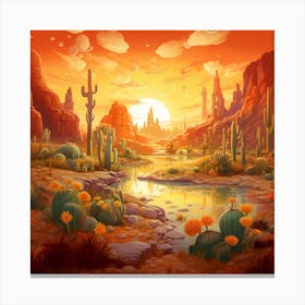 Desert Landscape With Cactus Canvas Print