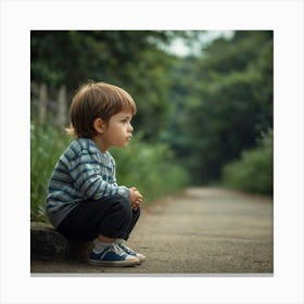 Little Boy Sitting On A Path 1 Canvas Print