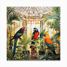 Parrots In A Greenhouse Canvas Print