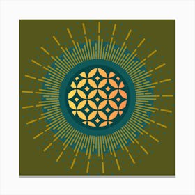 MidMod Boho Abstract Celestial Mandala Geometric in Olive, Gold, and Teal Canvas Print