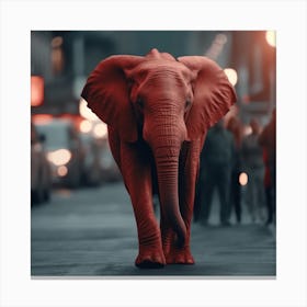 Red Elephant In The City Canvas Print
