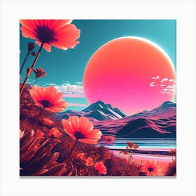 Psychedelic Flowers, Pink Flowers, sunset, repink shade flowers, blue sky, beautiful location , sunset view, wall decorator Canvas Print