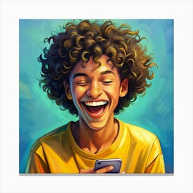 Laughing Teenager Using Smartphone Canvas Print