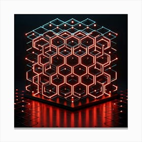 Abstract Cube With Neon Lights Canvas Print