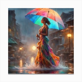 Colorful Woman In The Rain Canvas Print