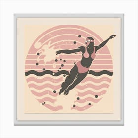art deco style swimmer splash in pink Canvas Print