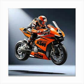 A Highly Detailed, Photorealistic Illustration Of A Sleek, Orange, And Black MotoGP KTM Canvas Print