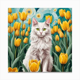 Cat In Tulips Canvas Print