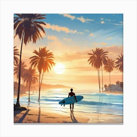 Surfer On The Beach 1 Canvas Print