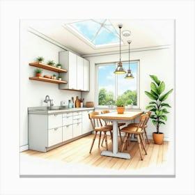 Stylish Kitchen Watercolor Painting, Fresh And Inviting 1 Canvas Print