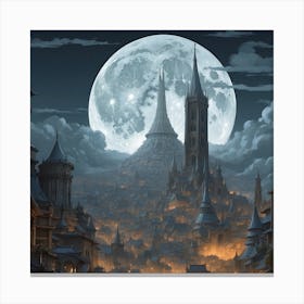 Full Moon Over A City Canvas Print