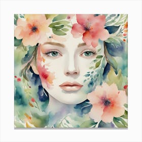 Watercolor Of A Woman With Flowers 4 Canvas Print