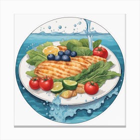 A Plate Of Food And Vegetables Sticker Top Splashing Water View Food 11 Canvas Print