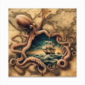 Octopus Tentacles On A Map 2 Canvas Print