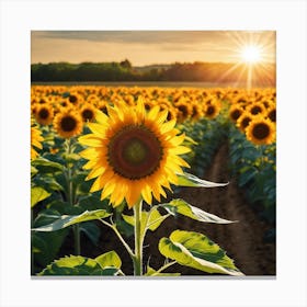 Sunflower Field At Sunset Canvas Print