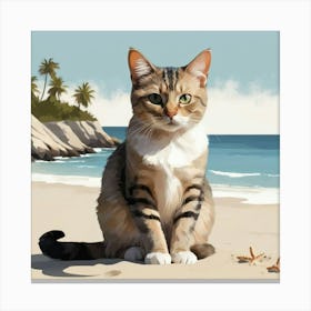 Minimal Art Cat Sitting On The Beach Art Print Canvas Print