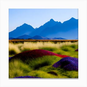 Multi Colored Mountains In The Distance Various Colored Grasses Intertwined Blue Skies And Tranqu (1) Canvas Print