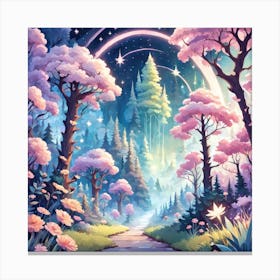 A Fantasy Forest With Twinkling Stars In Pastel Tone Square Composition 89 Canvas Print