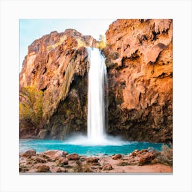 Desert Oasis Waterfall Square Canvas Print