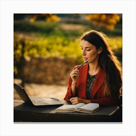 Woman Working At A Laptop Canvas Print