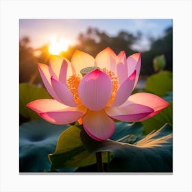 Lotus Flower At Sunset Canvas Print