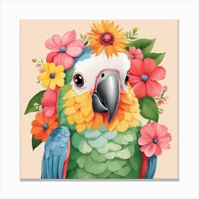 Floral Baby Parrot Nursery Illustration (57) Canvas Print