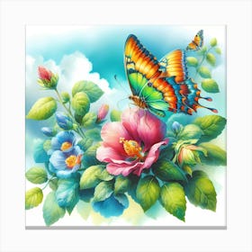 Butterfly And Flowers 9 Canvas Print