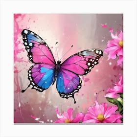 Butterfly On Pink Flowers Canvas Print