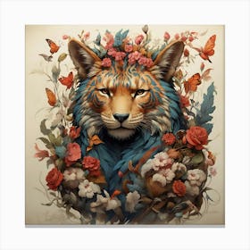 Tiger With Flowers Canvas Print