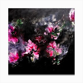 Red Flowers And Black Painting Square Canvas Print