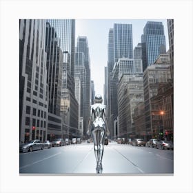 Futuristic Woman Walking In The City Canvas Print