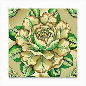 Seamless Pattern With Green Roses Canvas Print