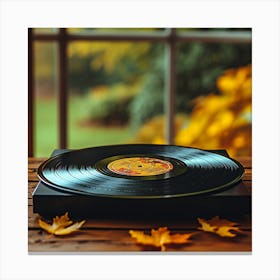 Vinyl Record On A Wooden Table Canvas Print