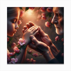 Old Man And Little Girl Holding Hands Canvas Print